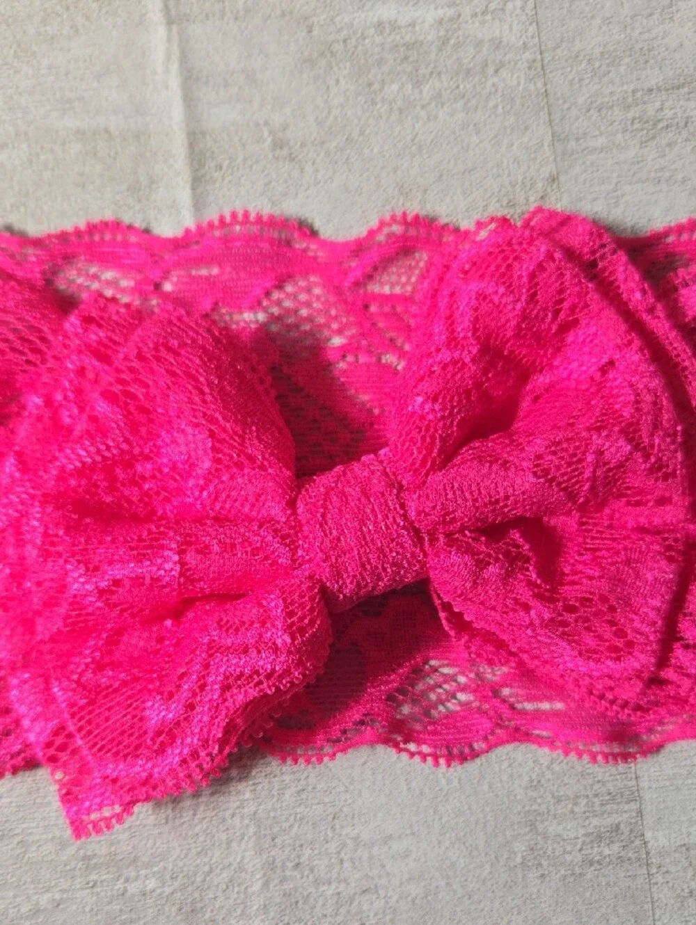 Baby Girl Hot Pink Lace Stretch Bow Headband Floral Toddler Hair Band Accessory